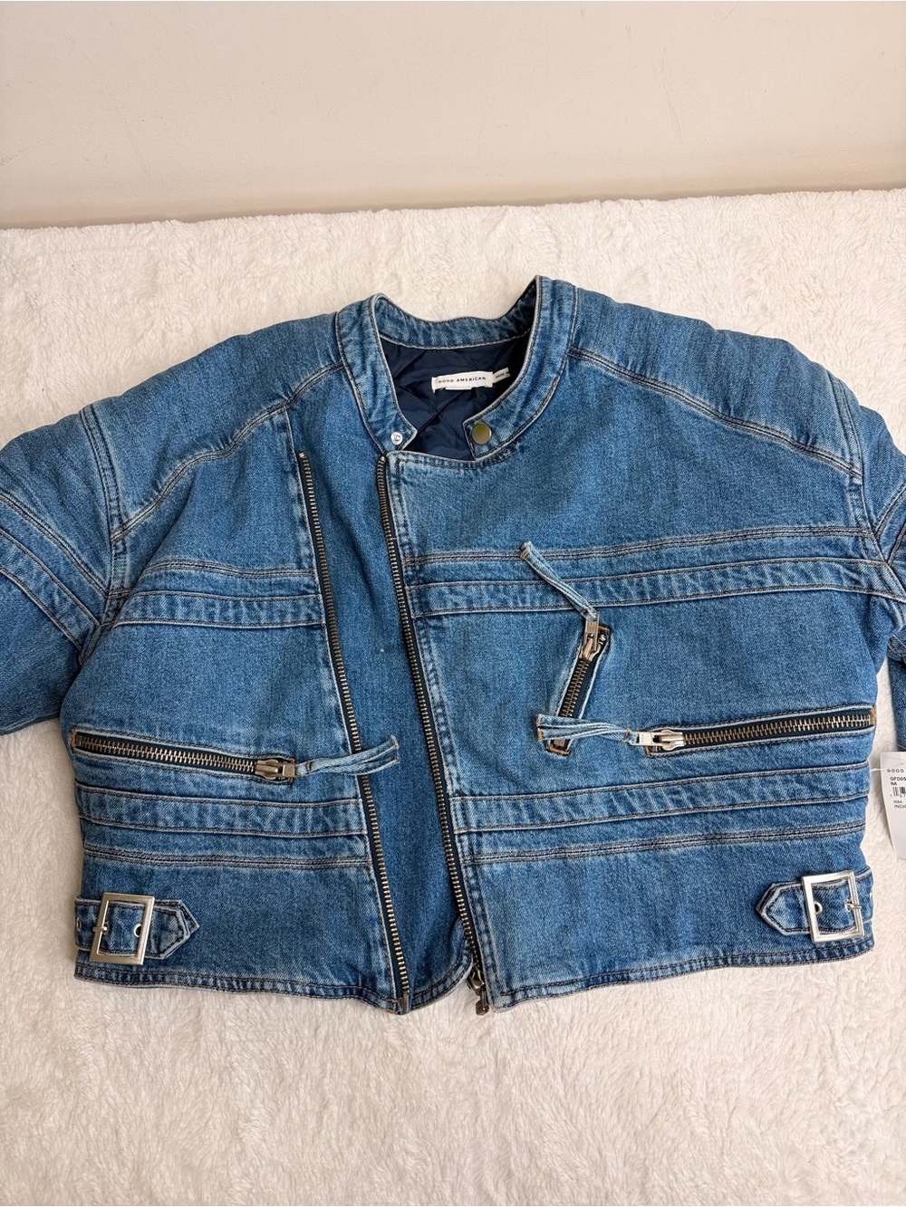 Good American Blue Denim Moto Jacket